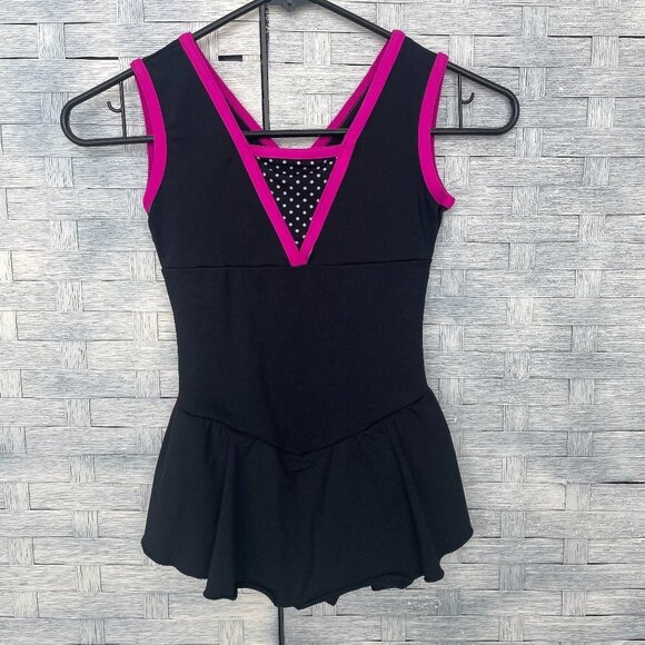 Unicorn Sports Girls Black Pink Gymnastics Dance Leotard Dress Skirt Kids Size 6 - Picture 1 of 6